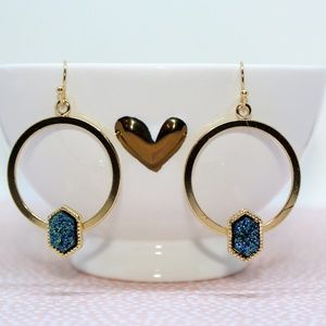 Geometric Blue Mermaid Druzy Hoop Earrings